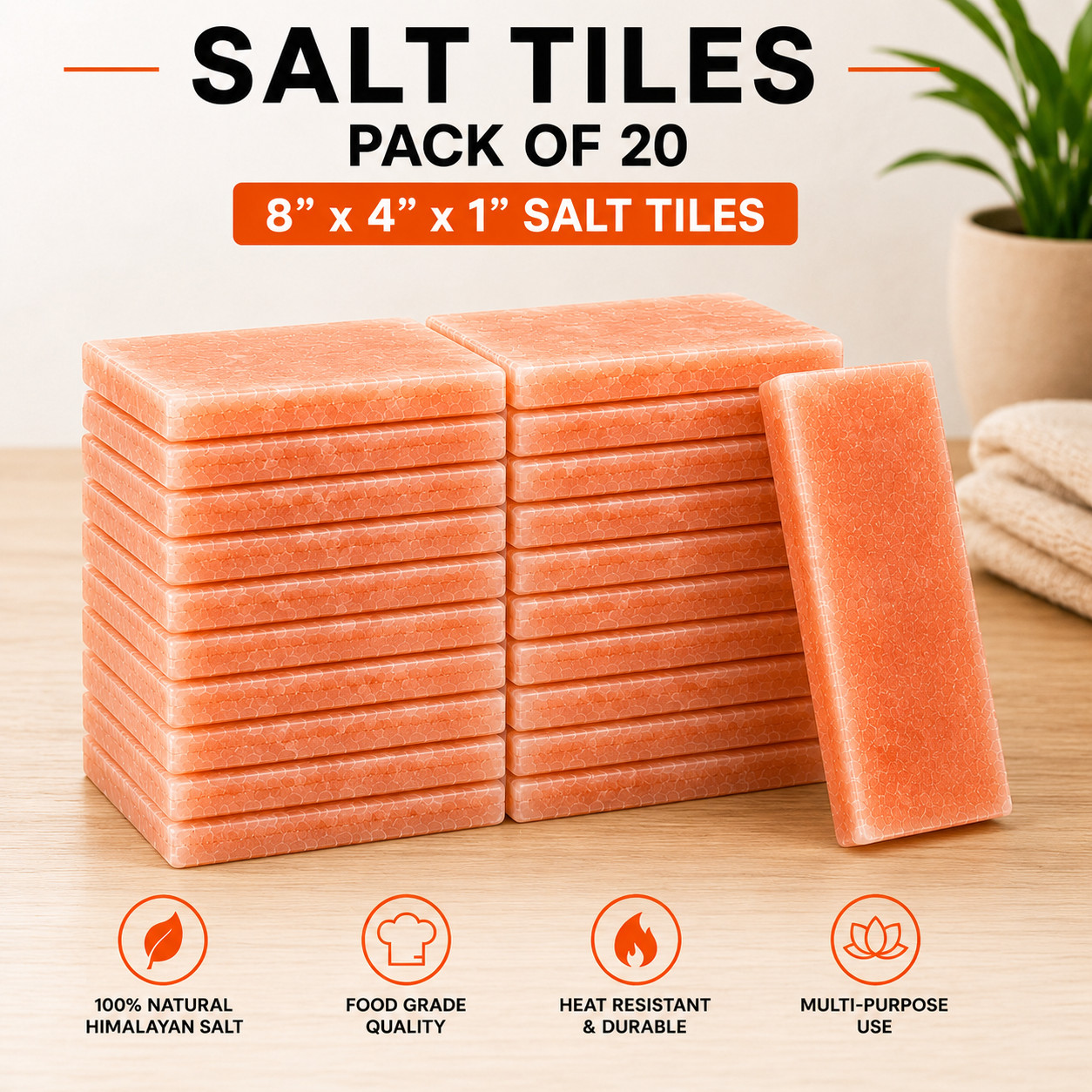 Himalayan Pink Salt Tiles 8x4x1 Pack of 20 Natural Salt Blocks Spa Sauna Wall
