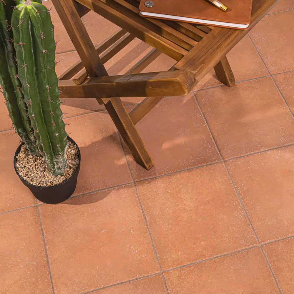 Tuscan Ember 10 In. X 10 In. Terracotta Look Matte Porcelain Brick Look Floor an
