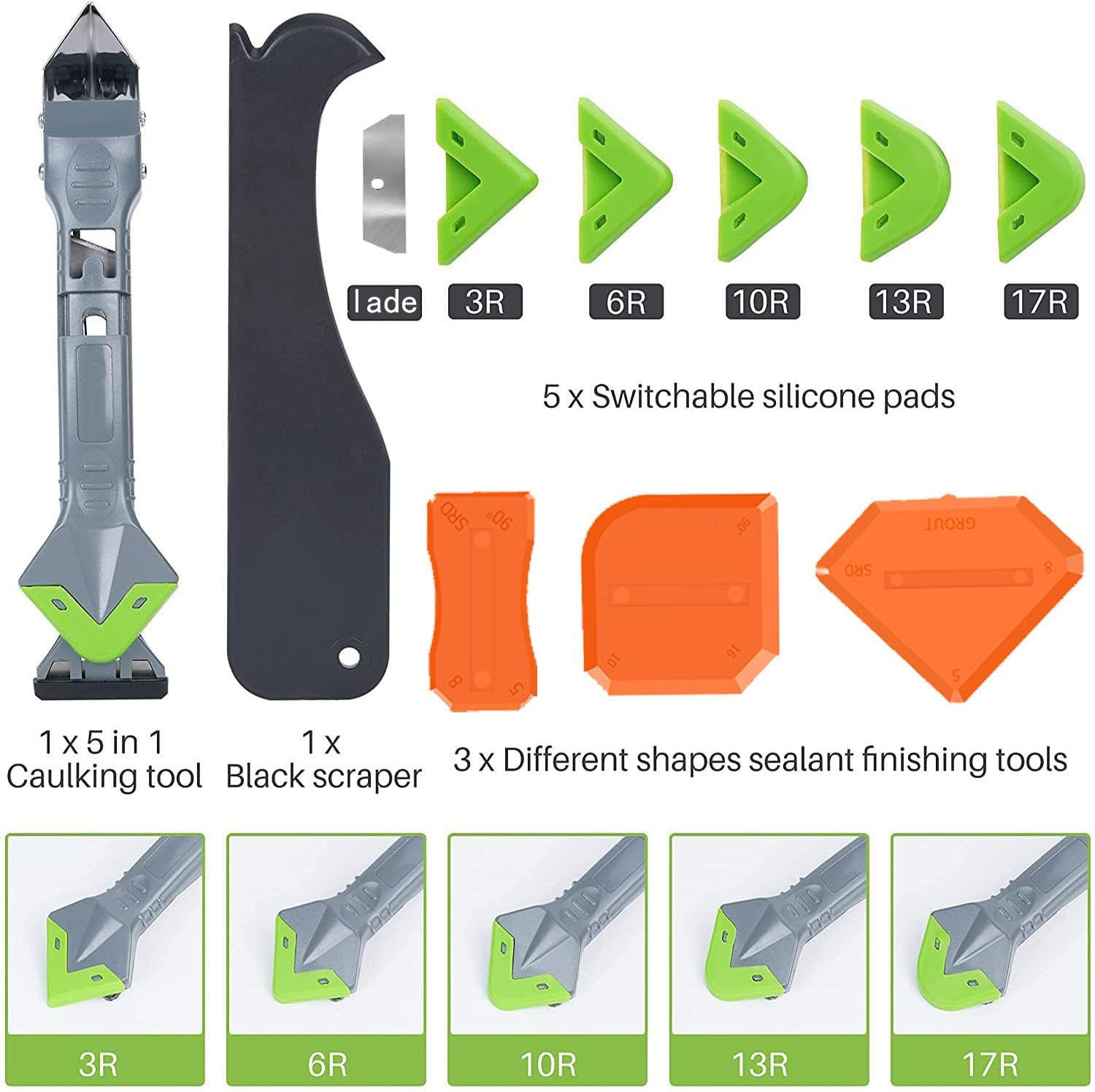 9 in 1Caulk Smoothingand Grouting Tool, Silicone Remover，Sealant Trimming and Re