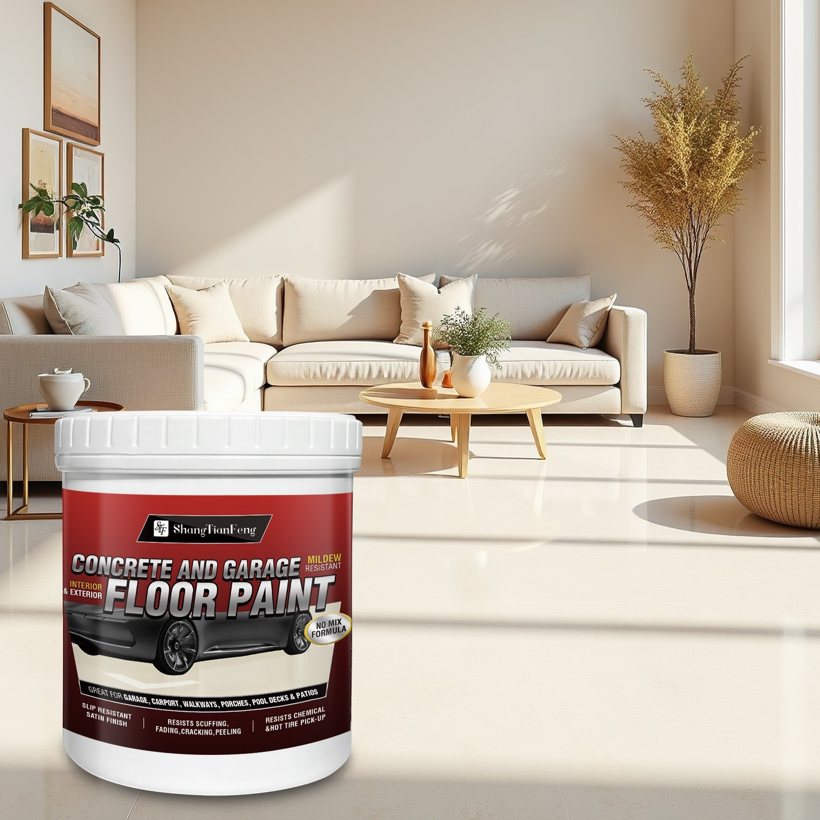 Epoxy Floor Paint Kit – Acrylic Concrete Coating for Garage Living Room 1 Gallon