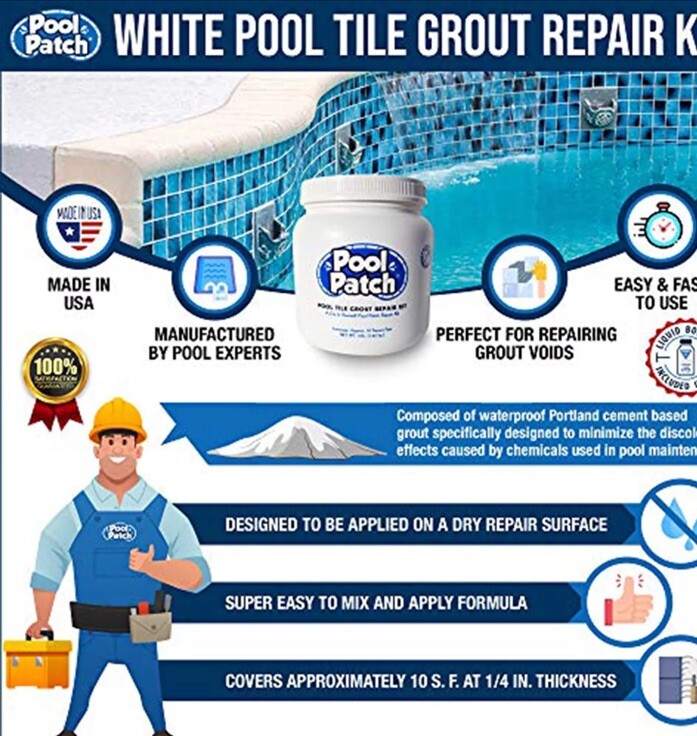 White Pool Tile Grout Repair Kit, 3-Pound, White