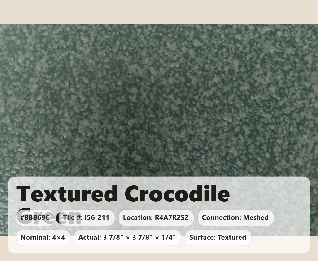 4×4 Tile Textured Crocodile Green Loose Wall Remodel Ceramic C#I56-211 Sample