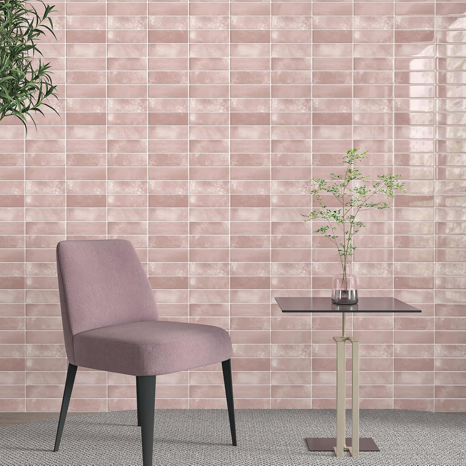 6 Sheets 12″X12″ Pink Subway Peel and Stick Backsplash Tiles Heat Resistant Wate