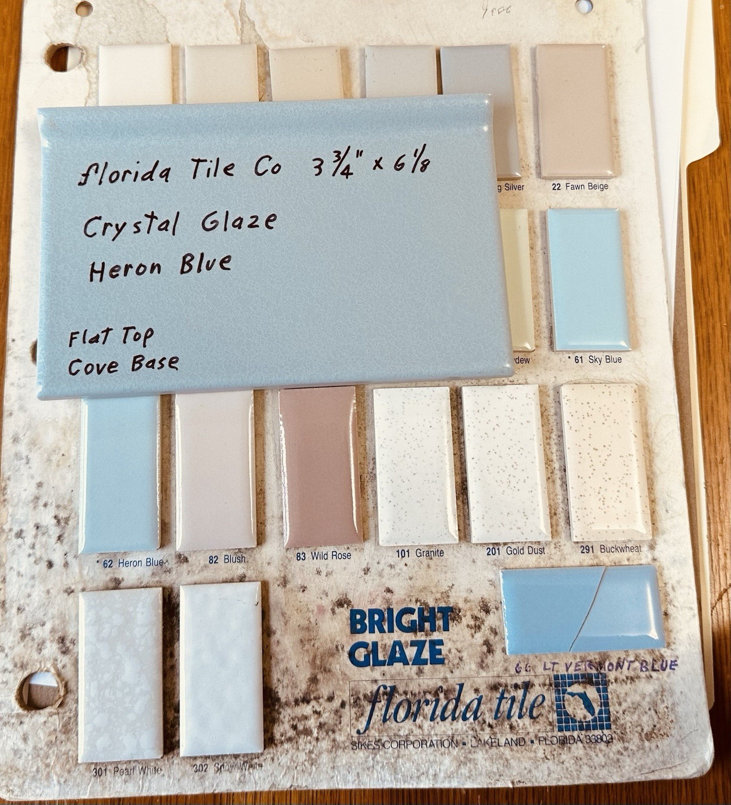 1 pc. Light Blue: 3-3/4″ X 6-1/8″ Ceramic Cove Base Tile, florida Co. Flat Top