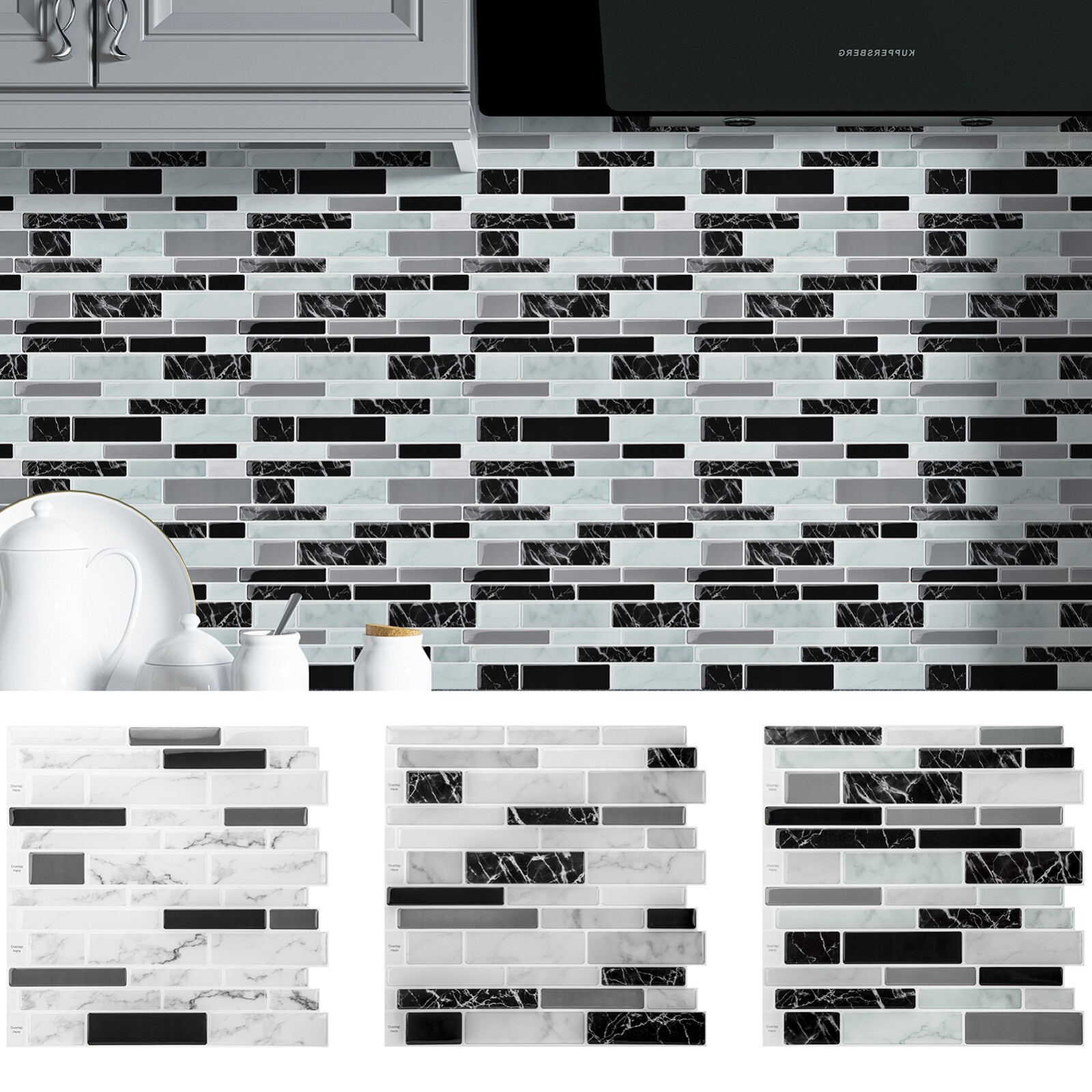 Longking Peel and Stick Backsplash Self-Adhesive Wall Tile Marble Stone 20-Piece