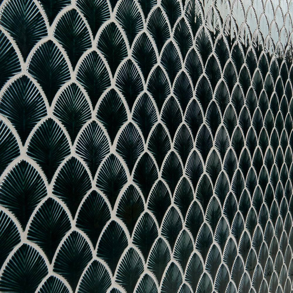 Delphi Midnight Blue 9.05 In. X 12.79 In. Polished Glass Fishscale Mosaic Wall T