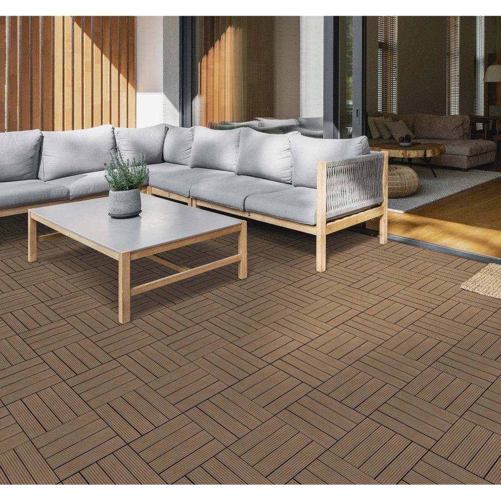 Golden Select Composite Deck Tiles Light Brown Patio Interlocking 8 Pack 1983850