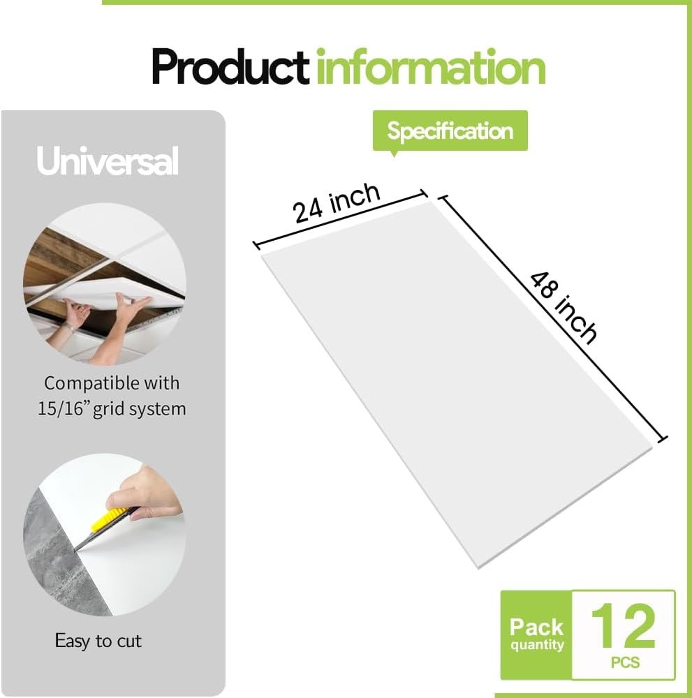 2x4ft Smooth White PVC Drop Ceiling Tiles