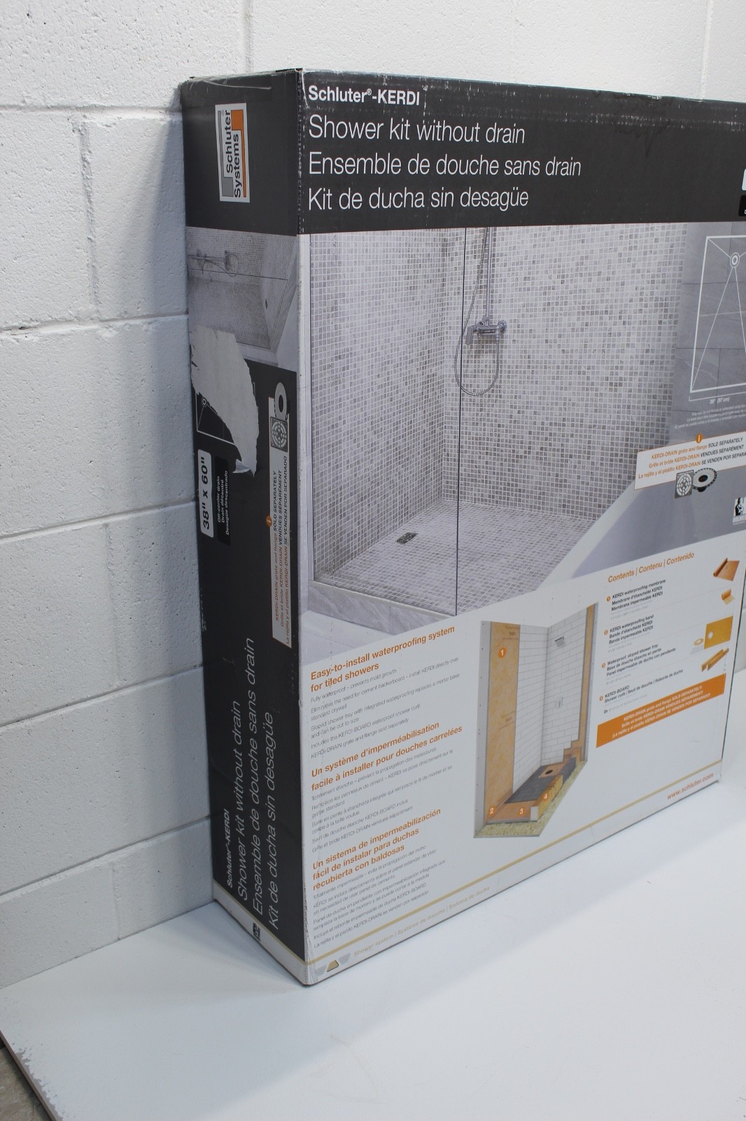 Schluter KERDI-SHOWER-KIT – WITHOUT THE DRAIN OFF CENTER 38″x60″ KSK 965 1525S