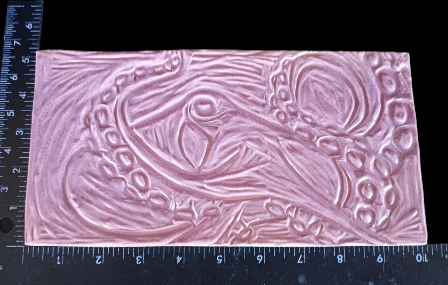 Artistic Octopus Ceramic Tile 10″×5″ Pink Relief Pattern Nautical