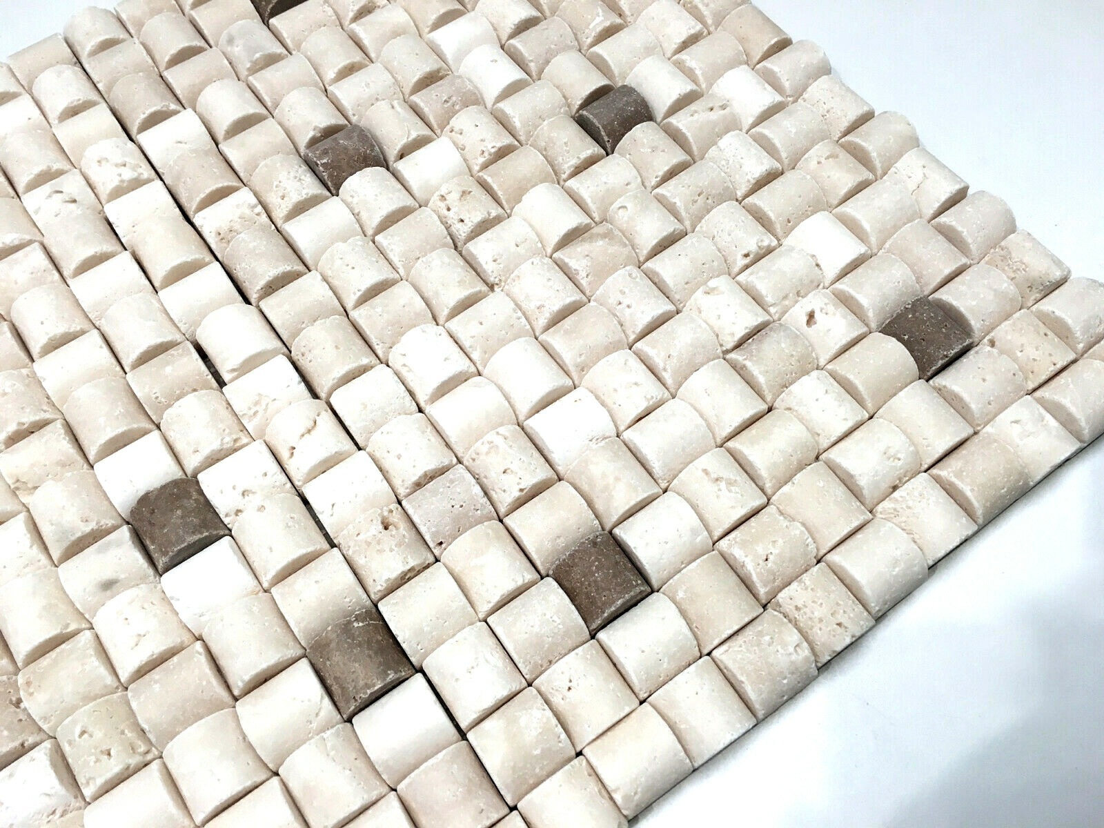 Light Bamboo with Noce Travertine Mosaic Tile Backsplash Wall (SOLD PER PIECE)