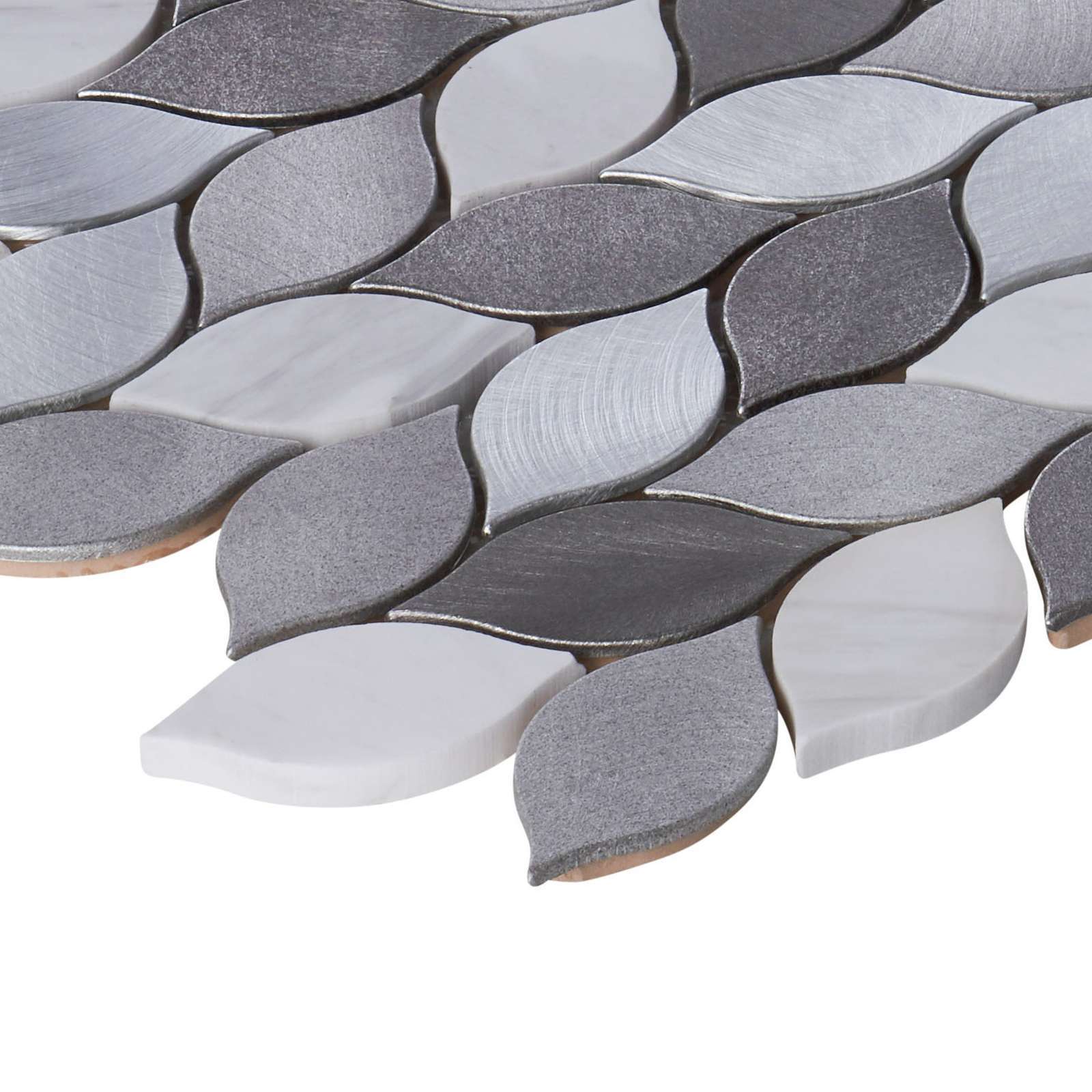 Modern Gray Metallic Blended Natural Stone Leaves Pattern Mosaic Backsplash Tile