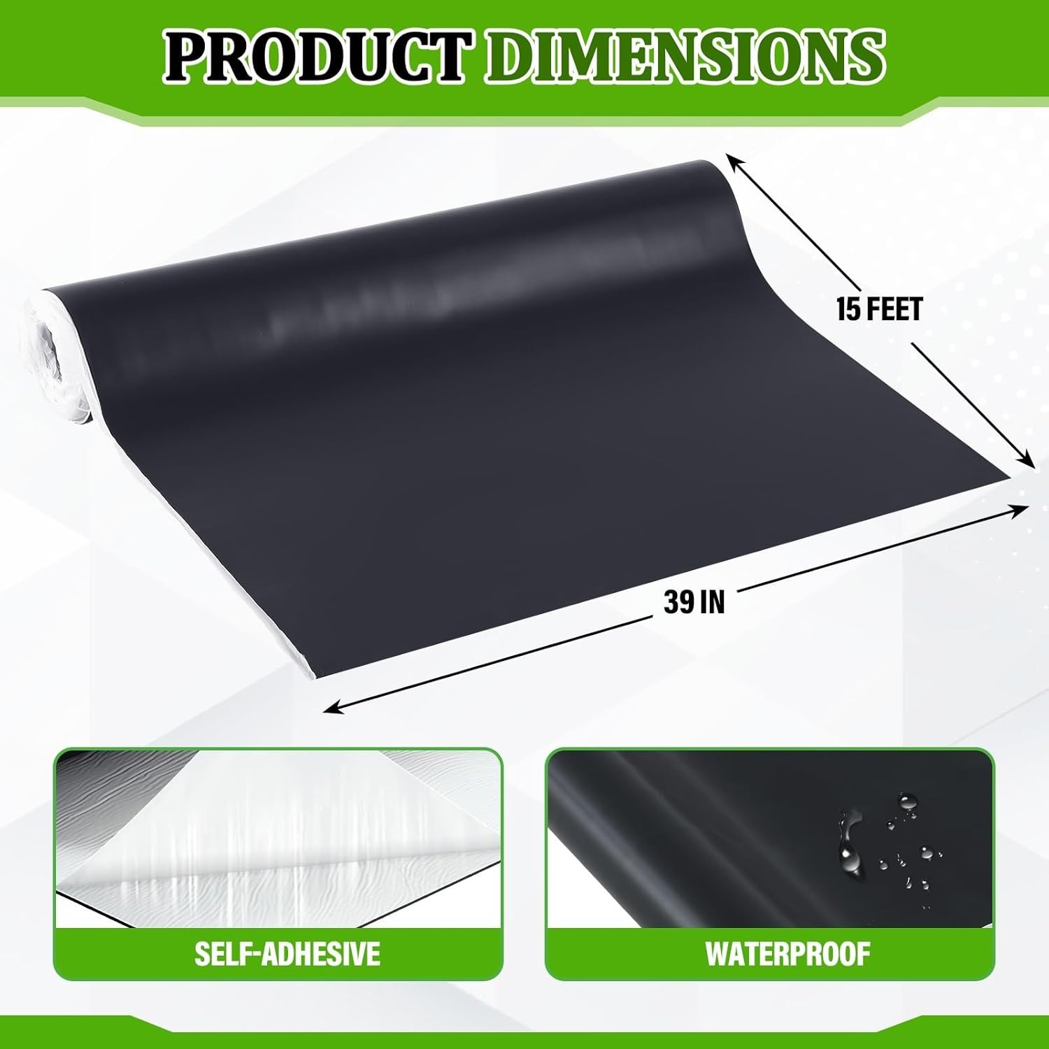Self-Adhesive EPDM Rubber Roofing Membrane, 39″ x 15′ Waterproof Underlayment