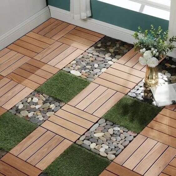 Wood Plastic Composite Deck Floor Tiles DIY Interlocking Floor Tiles, Waterproof