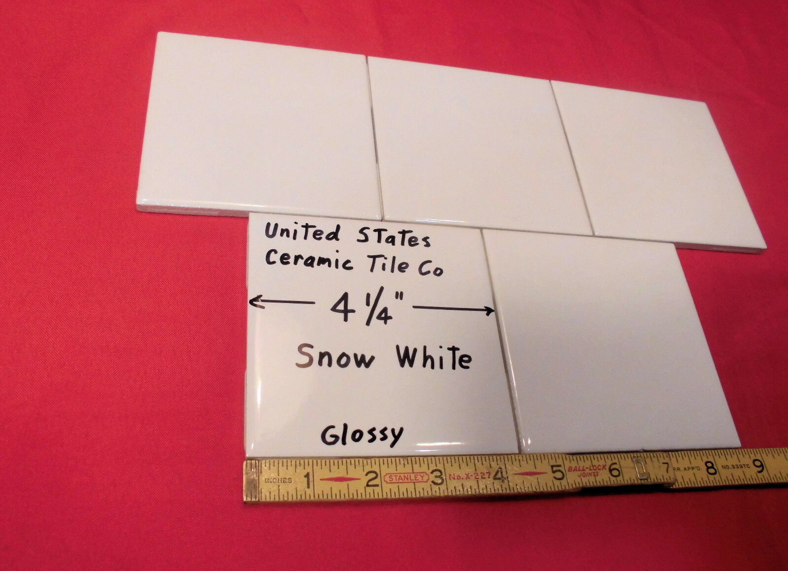 5 pack: Glossy Ceramic Tiles *Snow White* 4-1/4″ From the 1990’s Made in U.S.A.