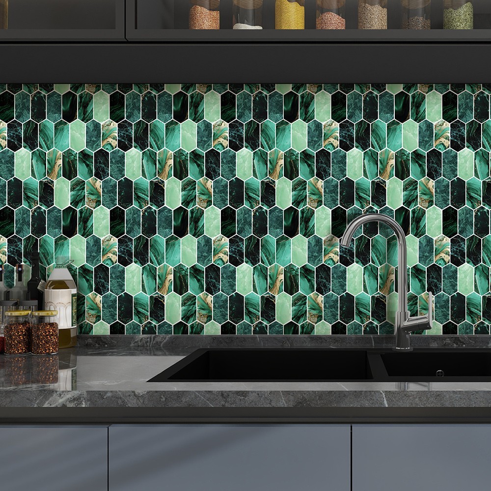 20pcs Peel and Stick Backsplash Thickened Green Tiles, 12″x12″, Cover 20 Sq.Ft.