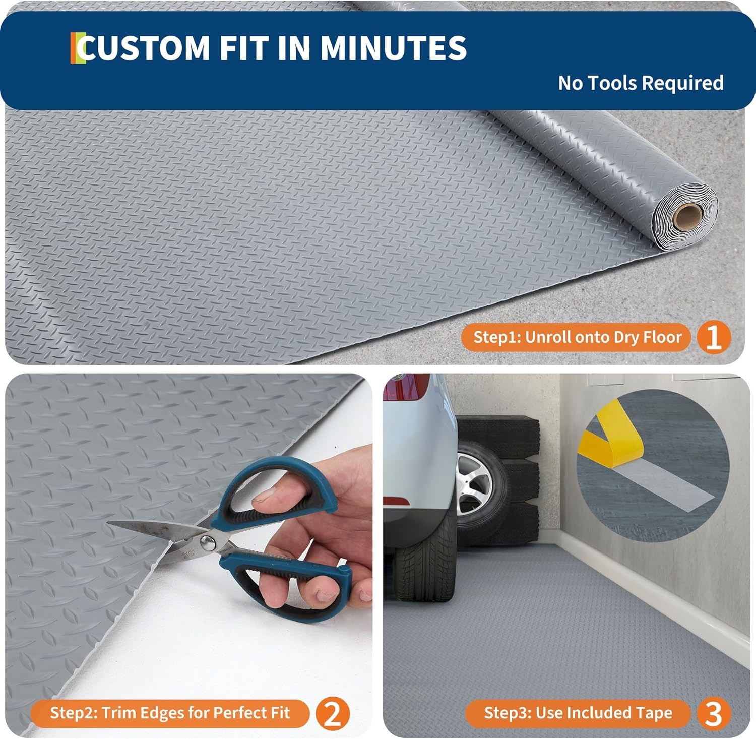7.5×20 ft Garage Floor Mat 2mm Non-Slip PVC Garage Mat Roll Protector Mat