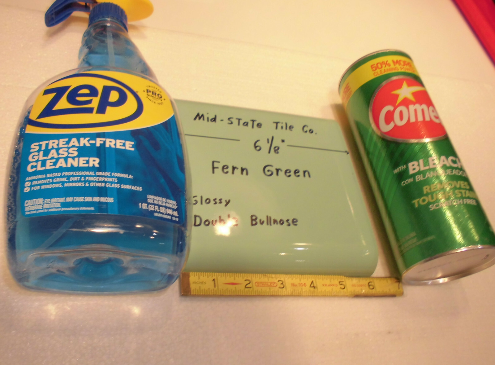 1 pc. Fren Green 6″ x 6″ Double Radius Bullnose Glossy Ceramic Tile: NOS