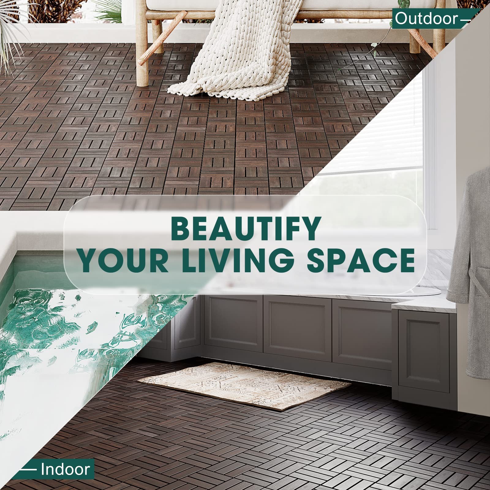 Interlocking Deck Tiles – 10PCS Waterproof Acacia Wood Patio Tiles, Flooring …