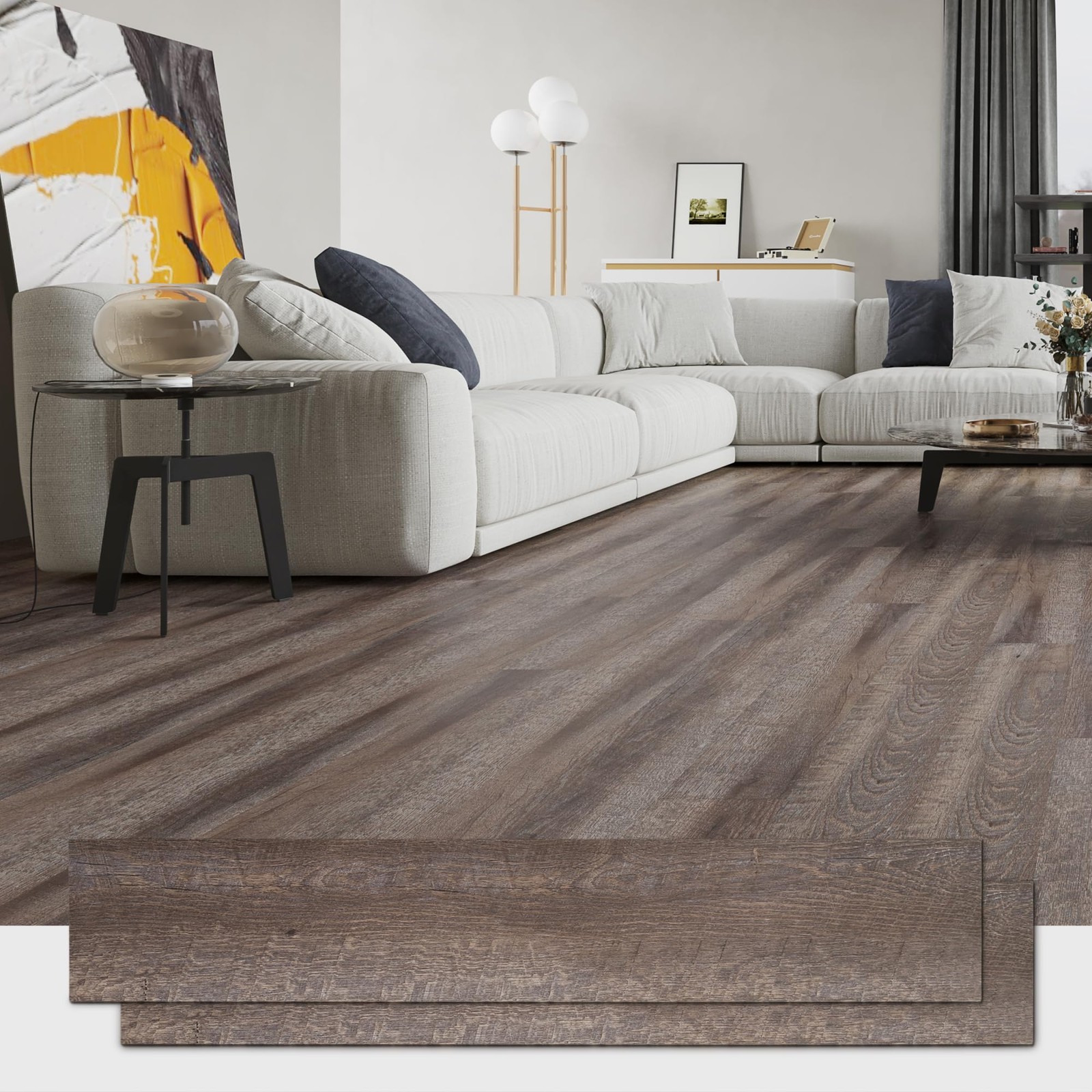 Peel and Stick Vinyl Flooring Tiles, 36 Sq. Ft. Twisted Gray Oak Design