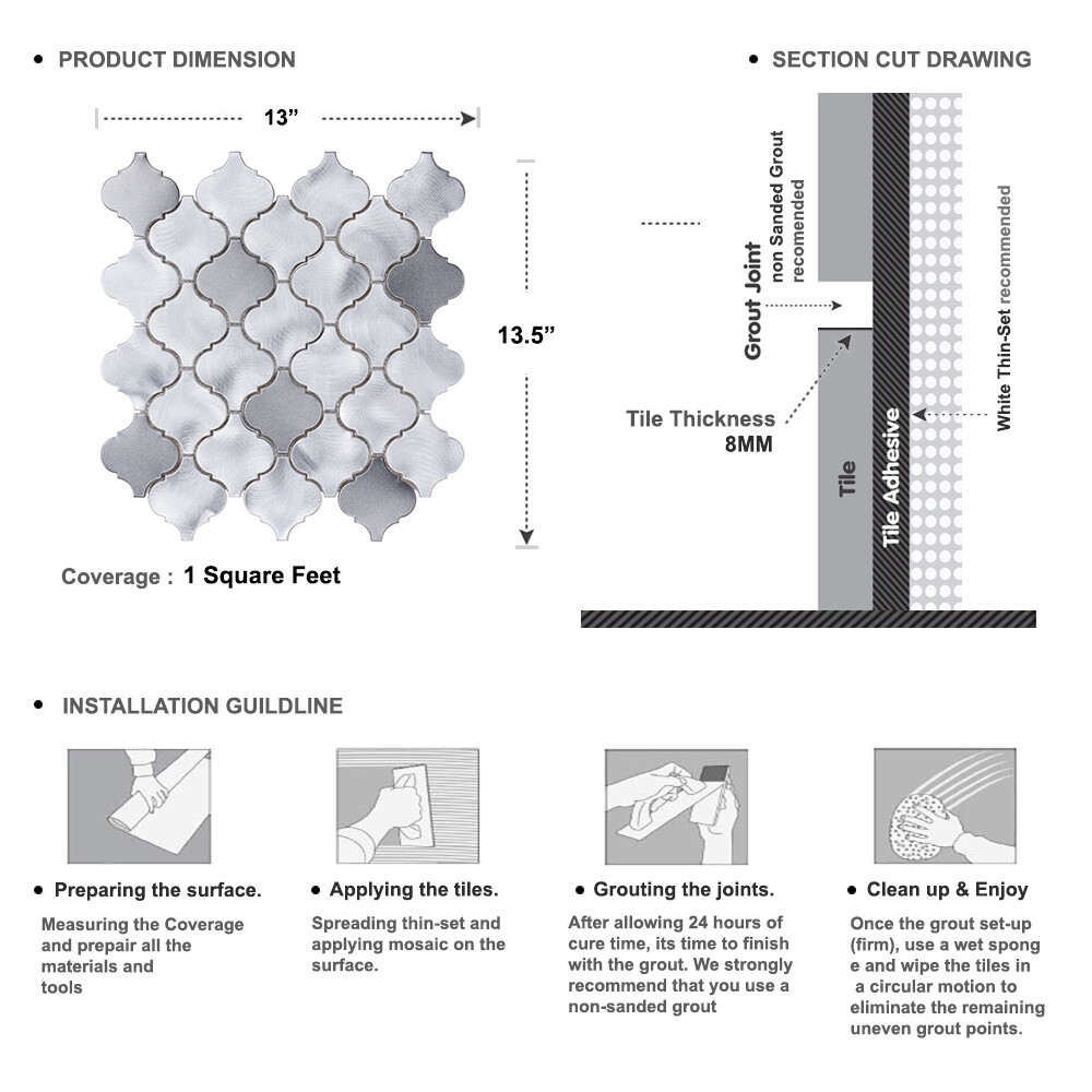 Arabesque Blended Gray Metallic Aluminum Mosaic Tile Kitchen Wall Backsplash