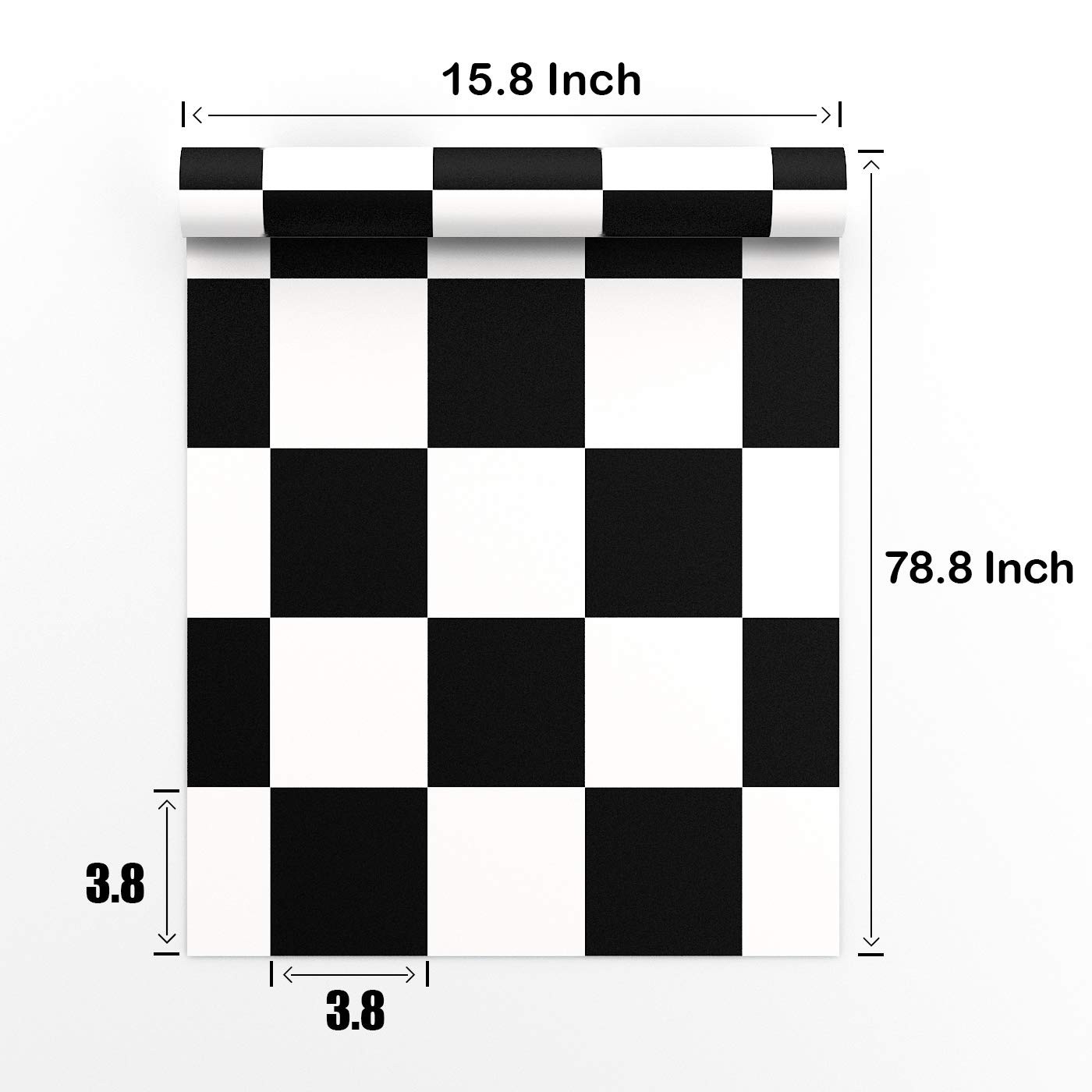 Checkered Black and White Vinyl Flooring Roll 15.8×78.8 in Floor Contact Pape…