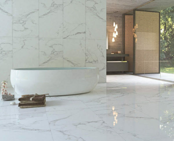 24″ x 48″ Carrara marble pattern porcelain rectified polished tiles