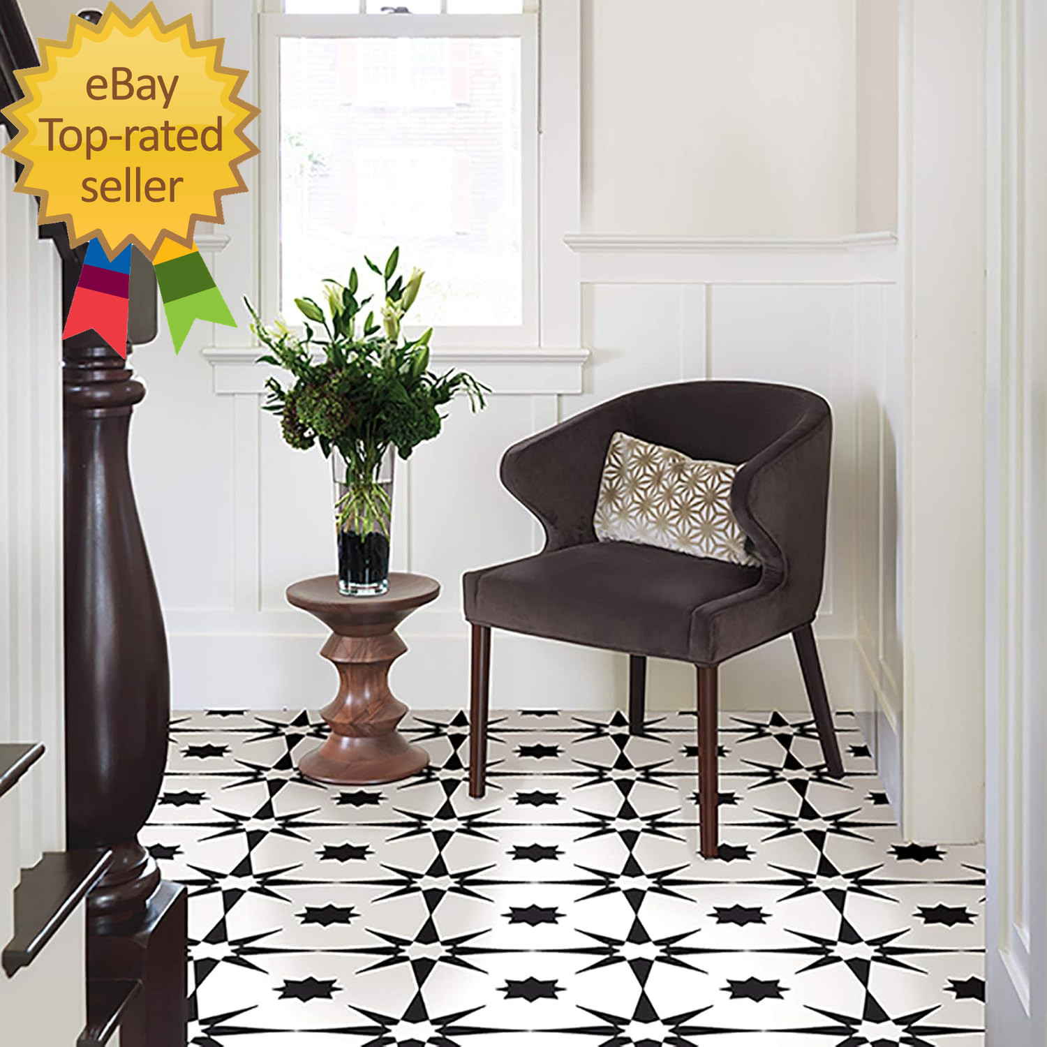 FP2948 Altair Peel & Stick Floor Tiles Black 12″L x 12″W x 0.06″T