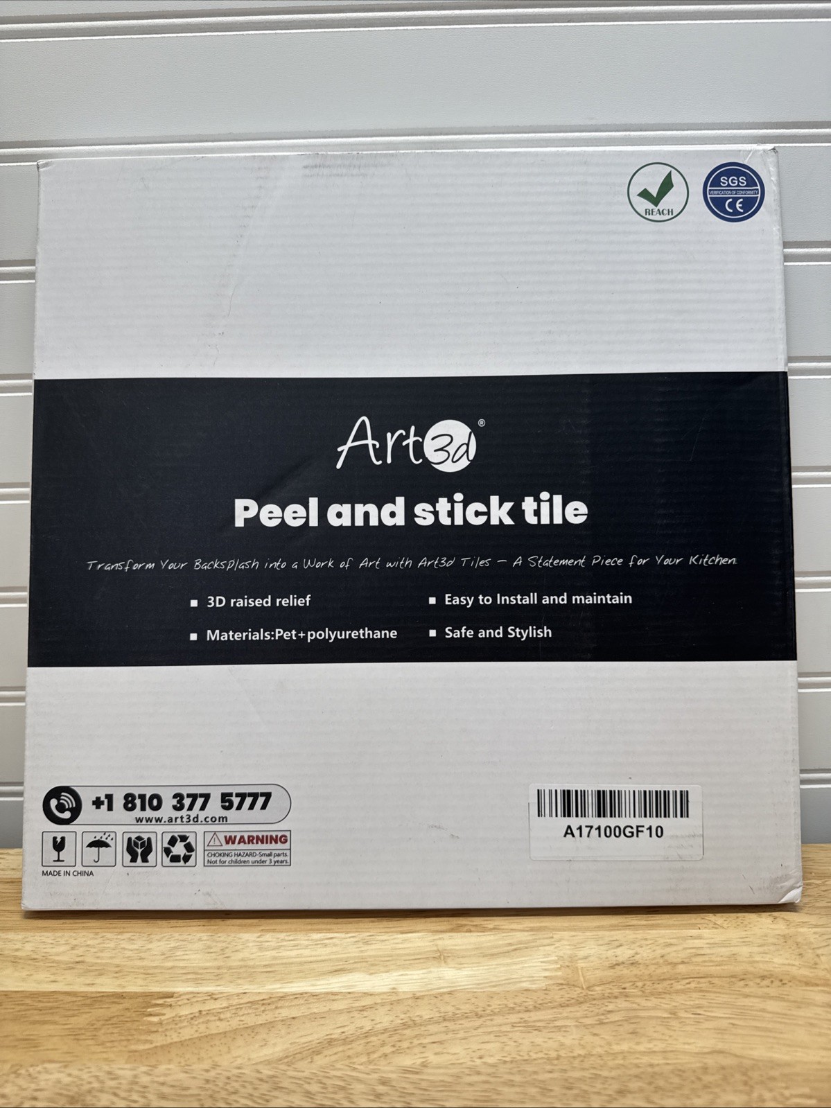 Art 3d Peel and Stick Tiles: White with White Grout – 10 Stickers Per Pack