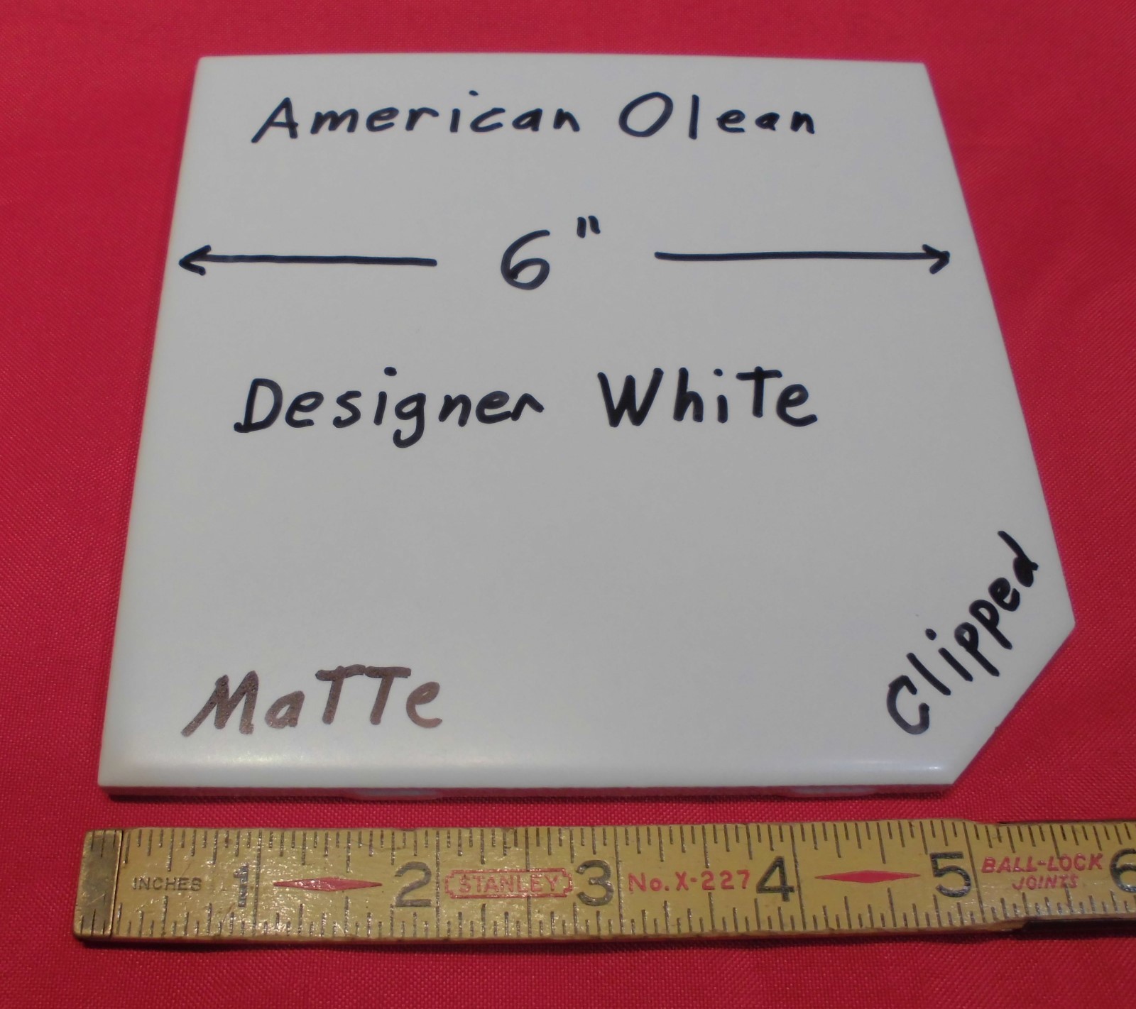 *Designer White* Matte Ceramic Floor Tile, Clipped by American Olean 6″ *NOS*