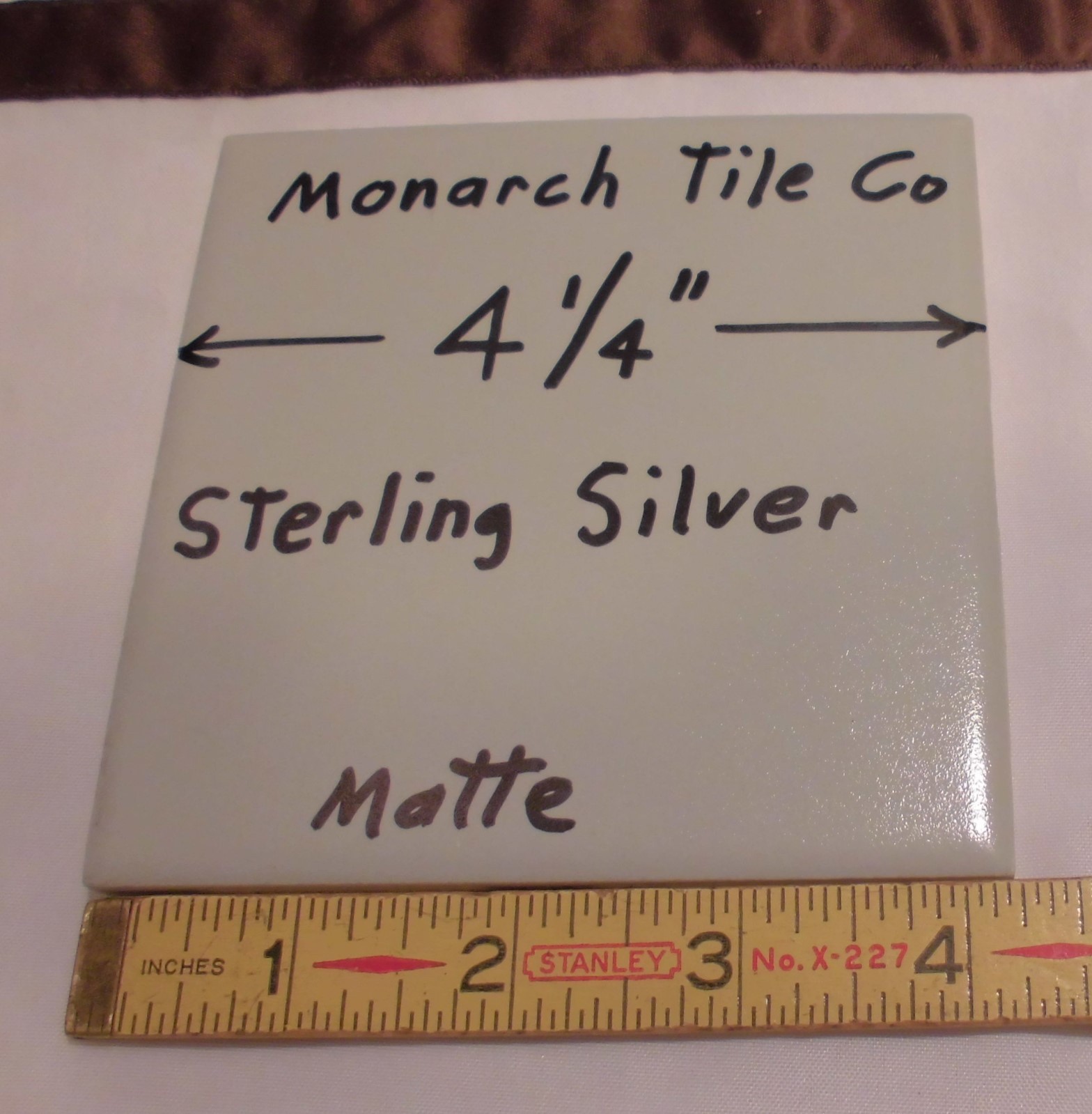 1 pc. Matte Ceramic Tile *Sterling Silver Gray* 4-1/4″ by Monarch Tile