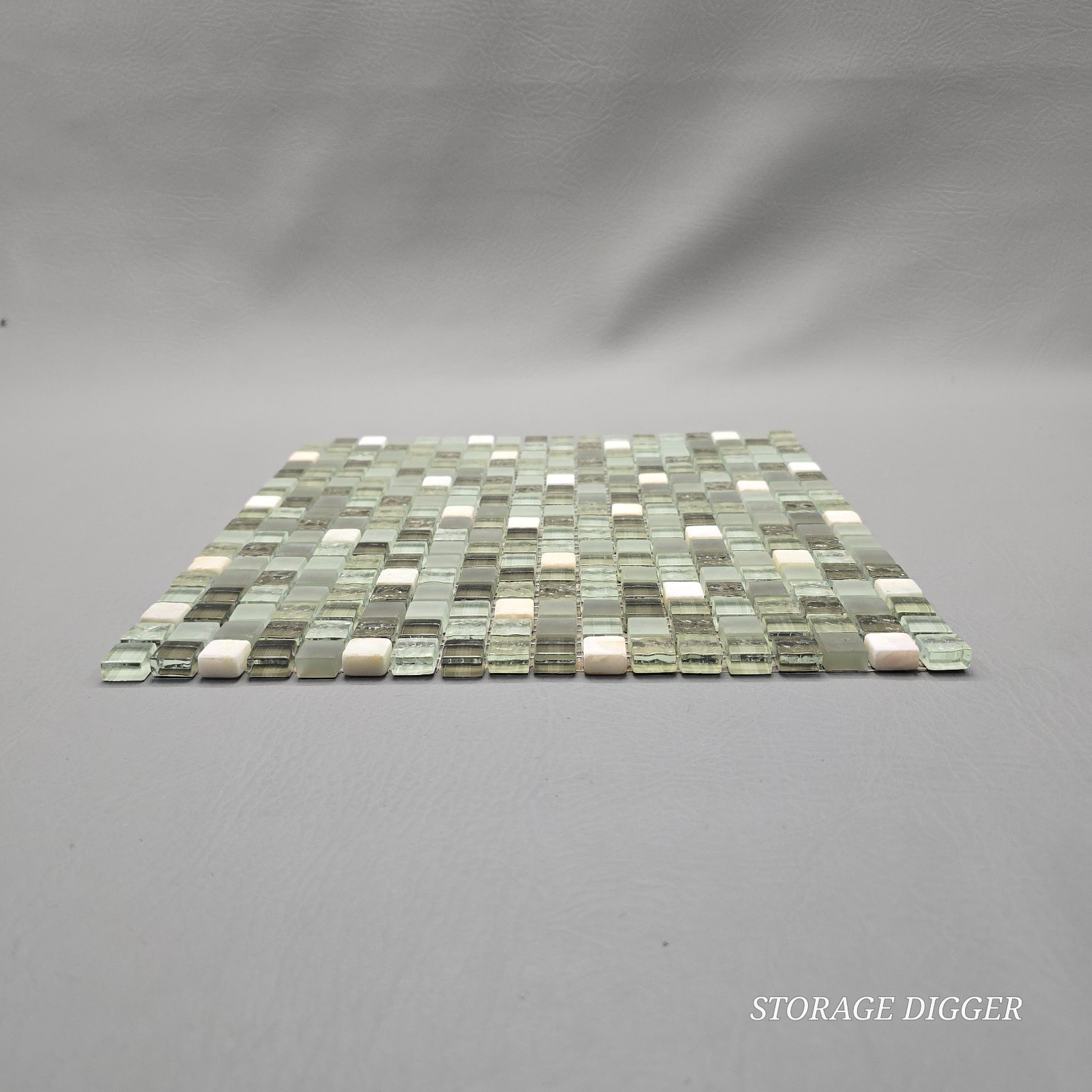 Light Green Mix Glossy Glass Mosaic Tile 1″x1″ Stacked Mesh Mounted Set of 7