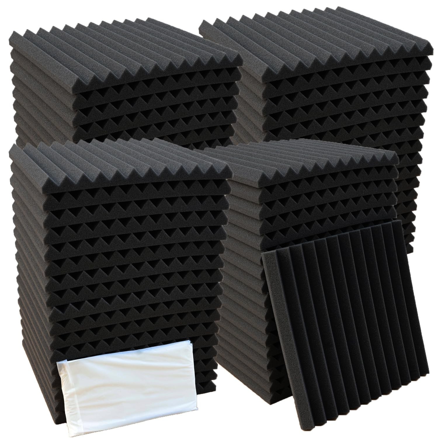 52 Pack Acoustic Foam Panel Wedge Studio Soundproofing Wall Tiles 12″ X 12″ X…