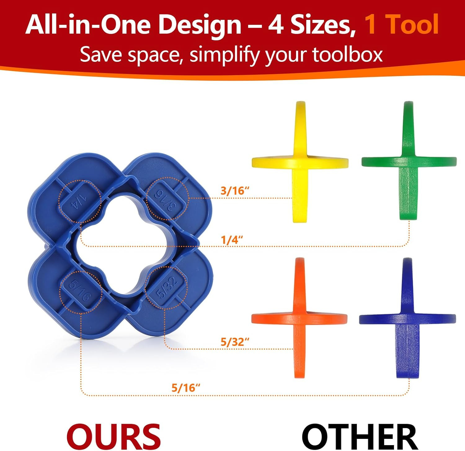 12 Packs 4-In-1 Multi-Size Deck Spacers Tool (5/32″, 3/16″, 1/4″, 5/16″) for Com