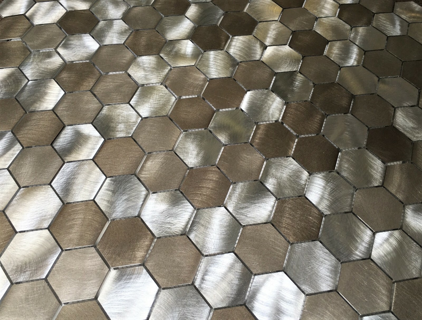 Brushed Aluminum Multi-Color 2 inch Hexagon Mosaic Backsplash Tile (BOX OF 10)