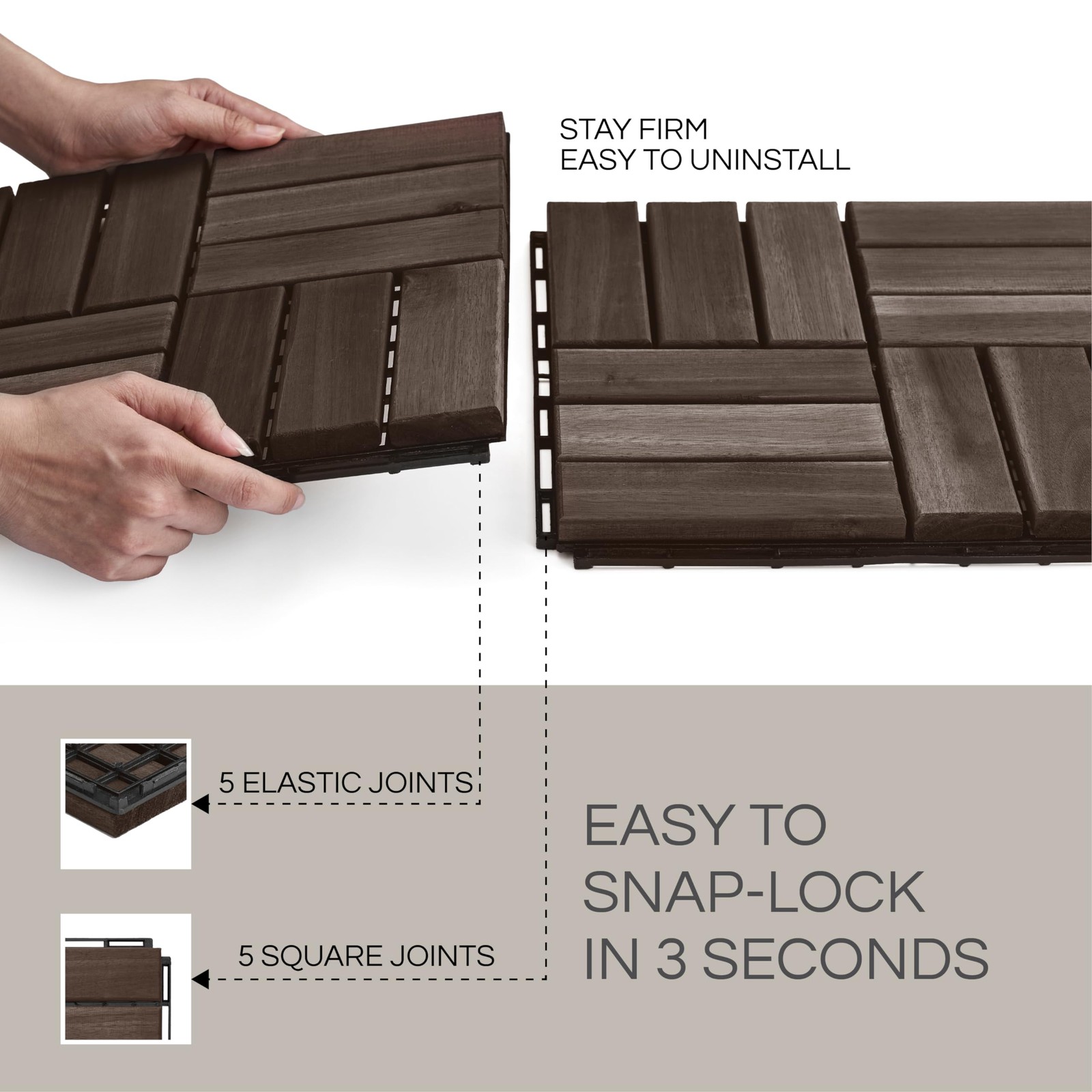 Premium Deck Tiles, Patio Flooring – Outdoor Waterproof Acacia Wood Tiles for…