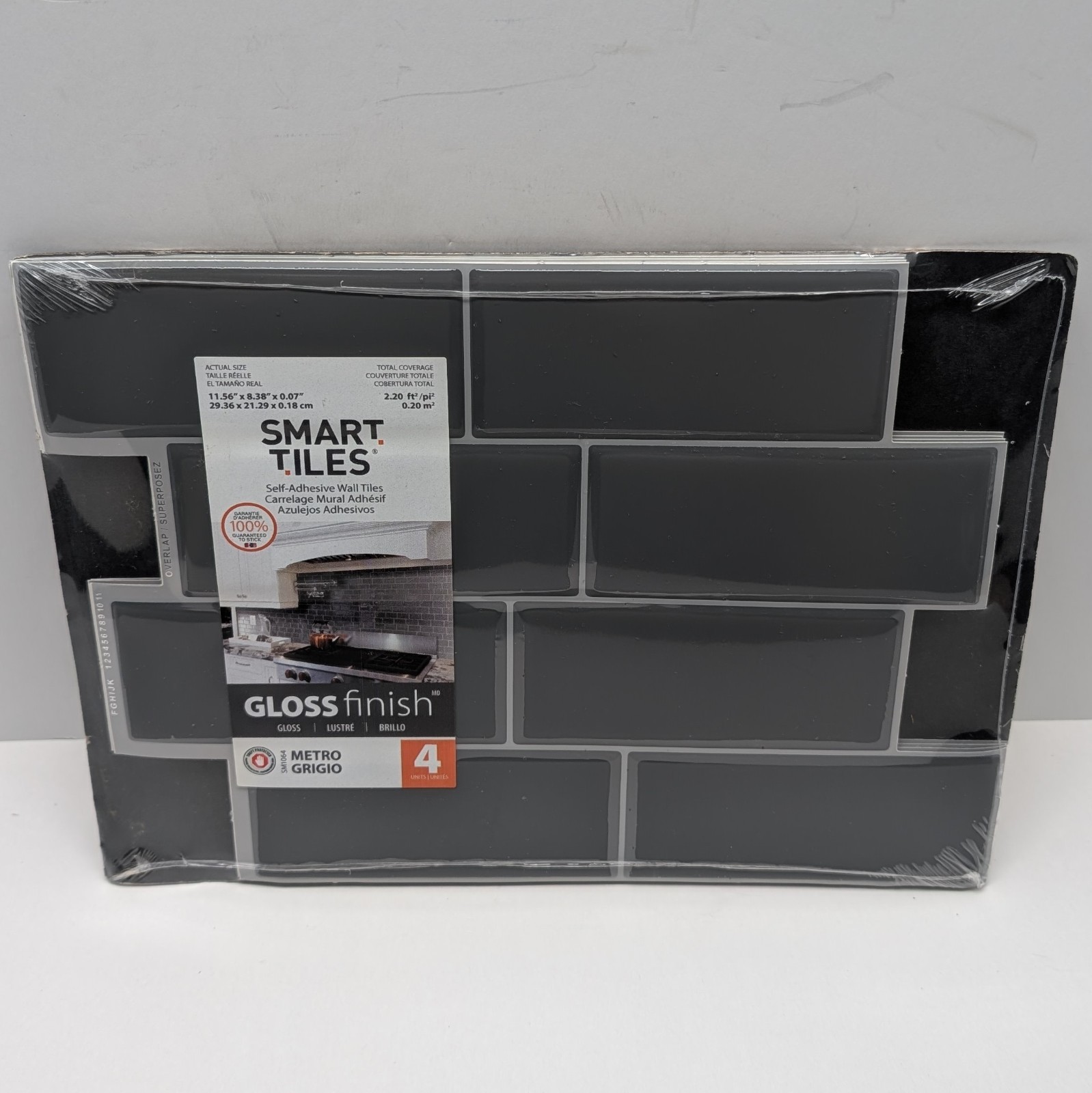 Smart Tiles Vinyl Adhesive Wall Tile 1 Pack of 4 Metro Grigio SM1064-4 (Gray)