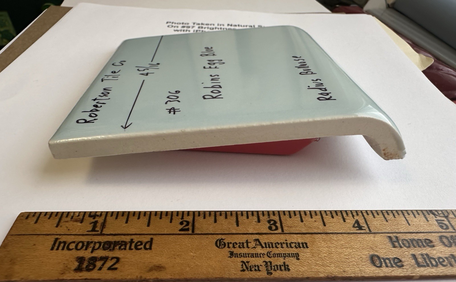 1 pc. Robin’s Egg Blue: 4-5/16″ Gloss Ceramic Radius Bullnose Tile by Robertson