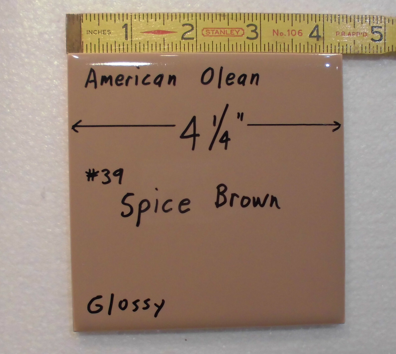1 pc. Vintage *Spice Brown* Glossy Ceramic Tile; American Olean 4-1/4″ NOS
