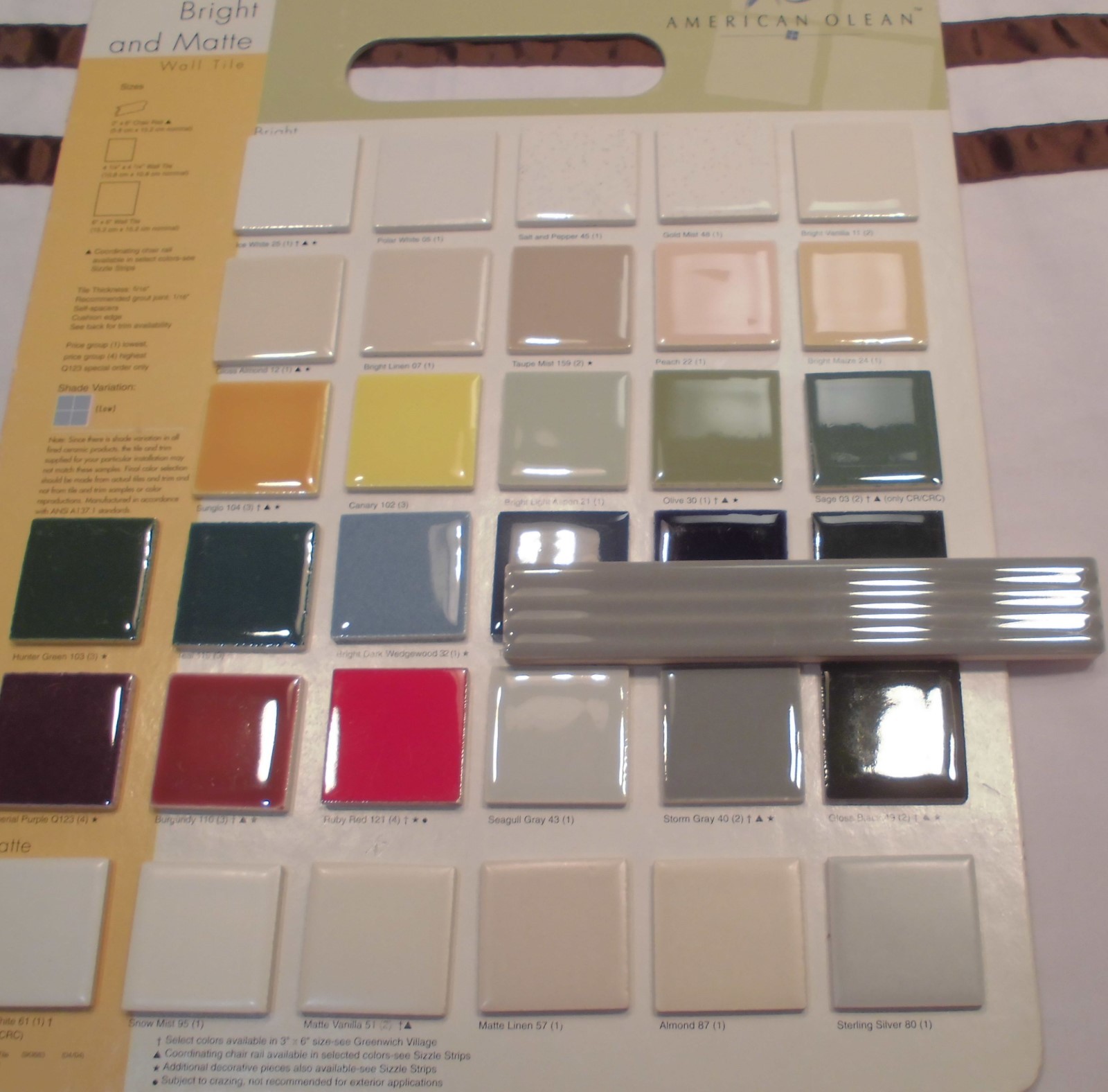 21 Ceramic Sizzle-Liner Tiles: Medium-Gray, 1″ X 6″ American Olean-Fluted, NEW