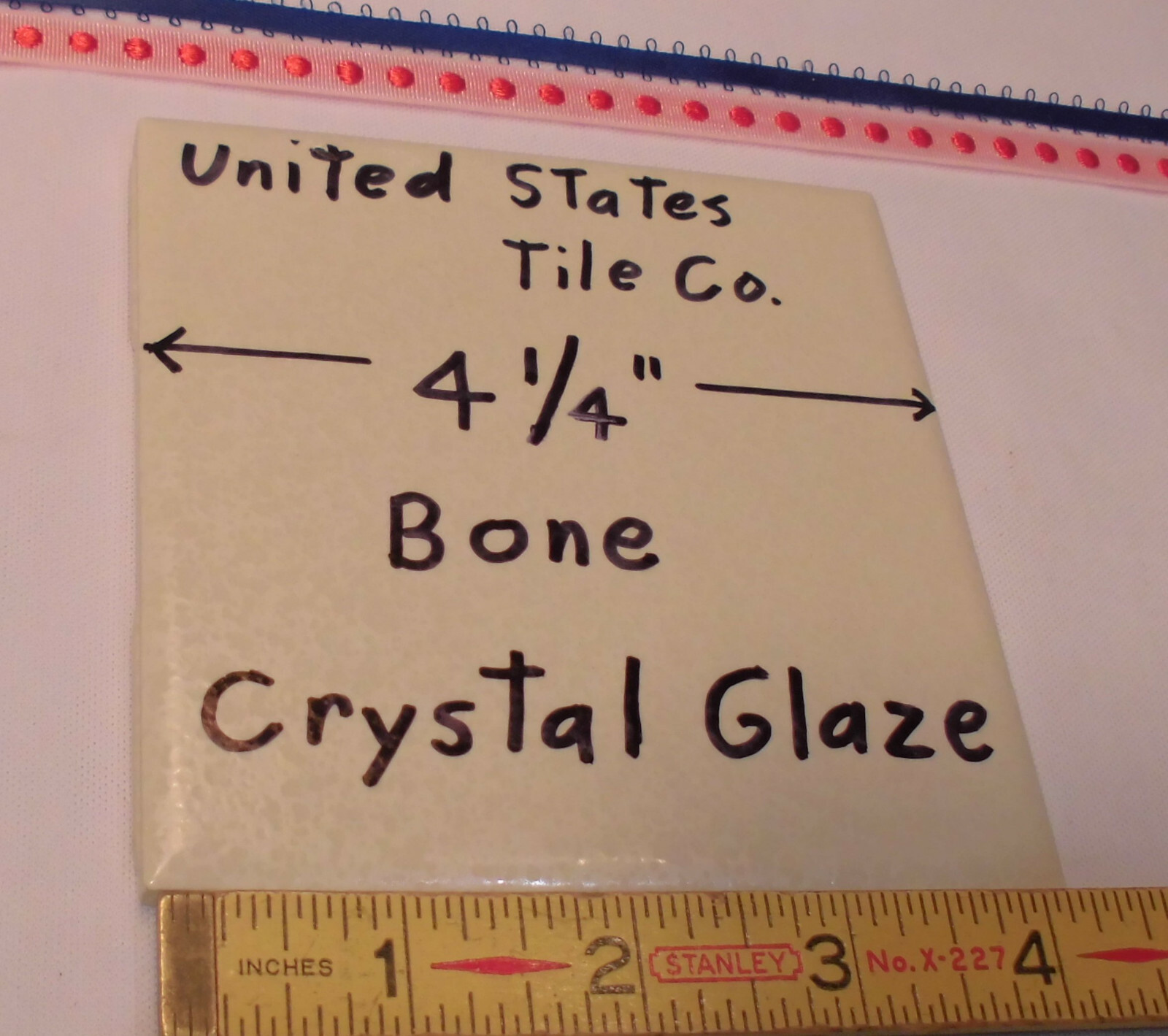 1 pc. *Bone* Ceramic Tiles 4-1/4″ Crystal Glazed /Crystalline (NOS) U.S.A.