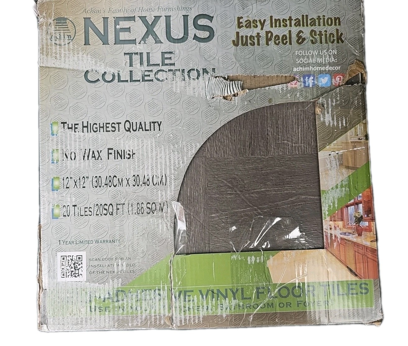 20 Pack Black White Vein Marble Vinyl Nexus Vinyl Tile Peel & Stick 12 x 12 inch