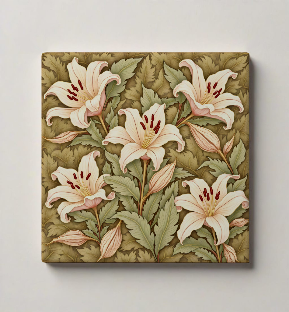 Floral Ceramic Tile 3 sizes Flowers 15 Green Peach Printed in US