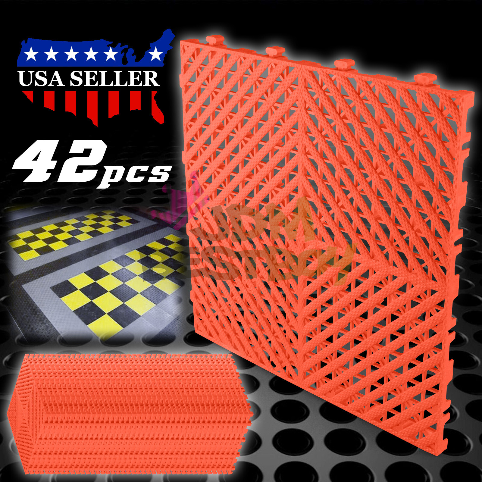 42pcs 16″x16″ Red Garage Floor Mat Perforated Flooring Tile Shop Interlocking