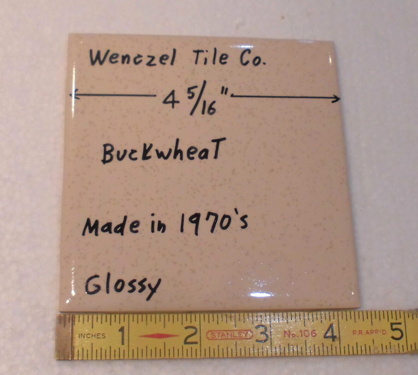 1 pc. Oatmeal – Buckwheat: 4-5/16″ Ceramic Tile by Wenczel Co. Made 1970’s New