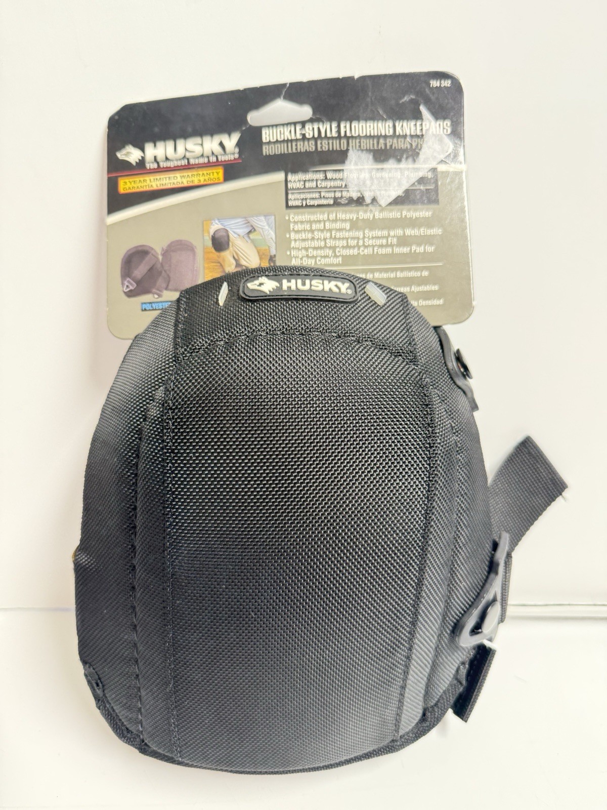 HUSKY Pair of Polyester Black Pro Flooring Kneepads Buckle Style NEW