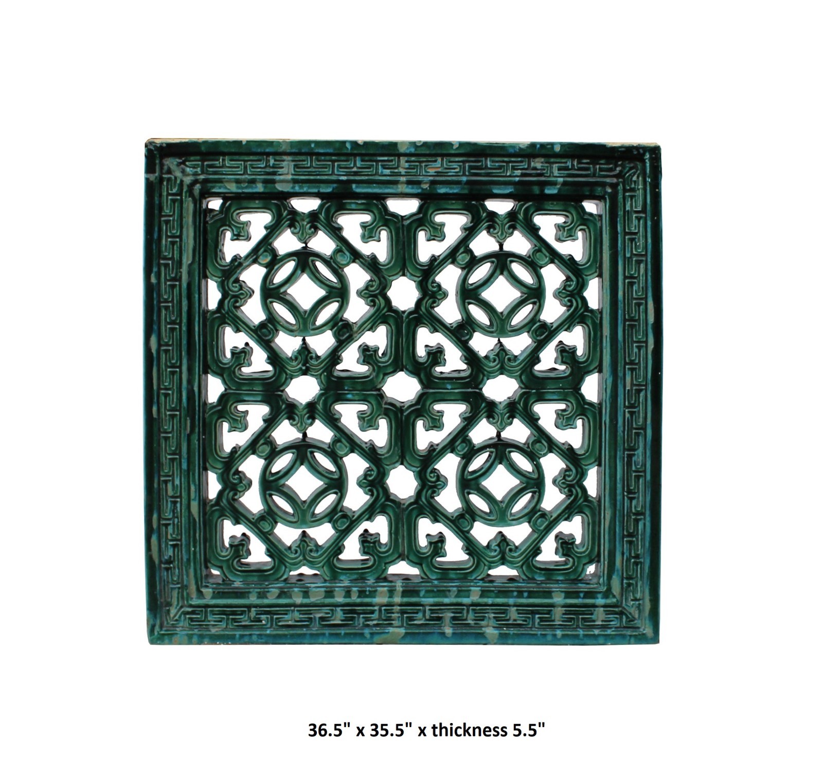 Large Chinese Oriental Green Glaze Square Ru Yi Clay Tile cs3973