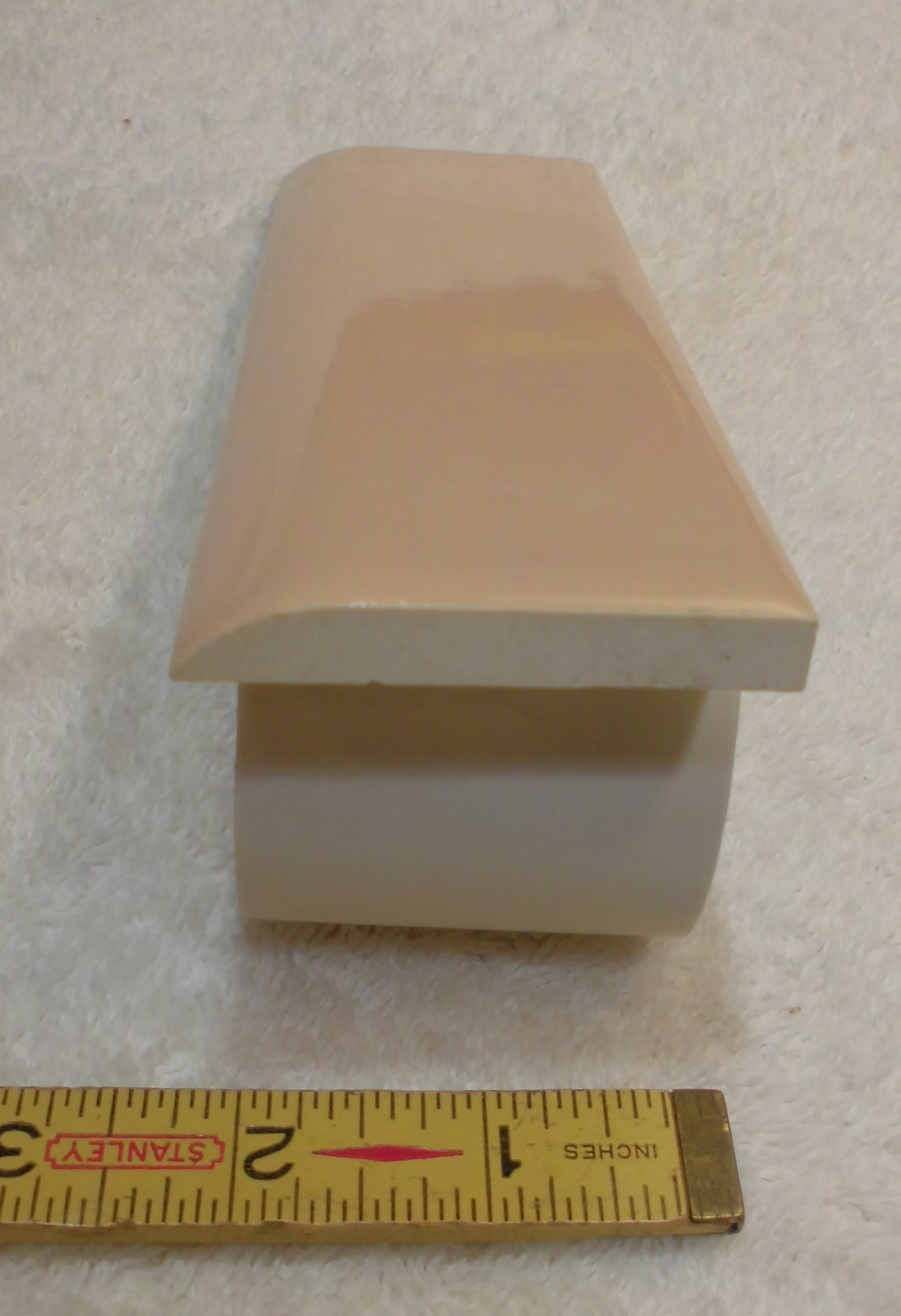 1 pc. Suntan-Beige 2” X 6” Glossy Ceramic Surface Bullnose tile by Mid-State Co.