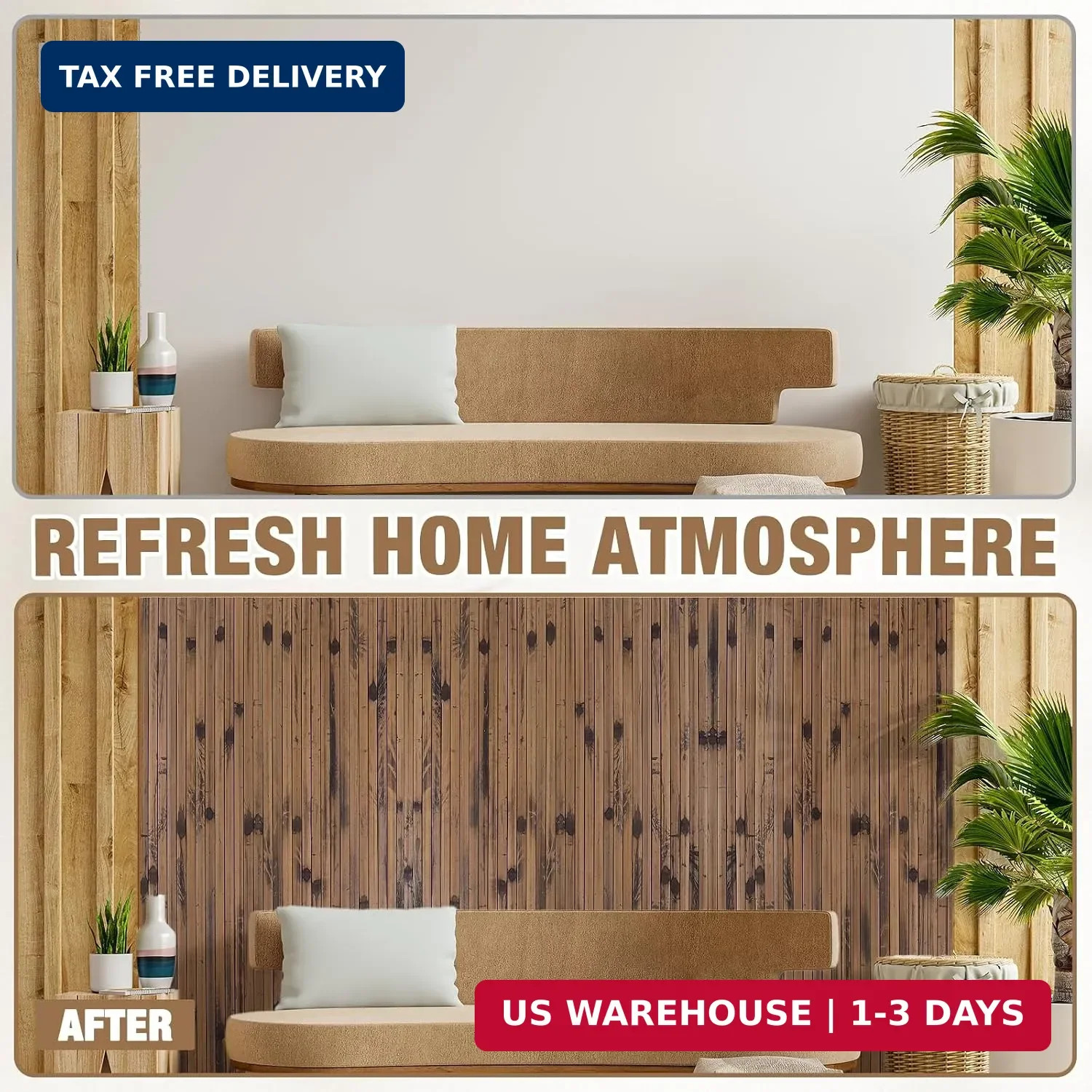 Natural Bamboo Wall Panel for Interior Wall Decor, Pole Wrap Wainscoting Interio