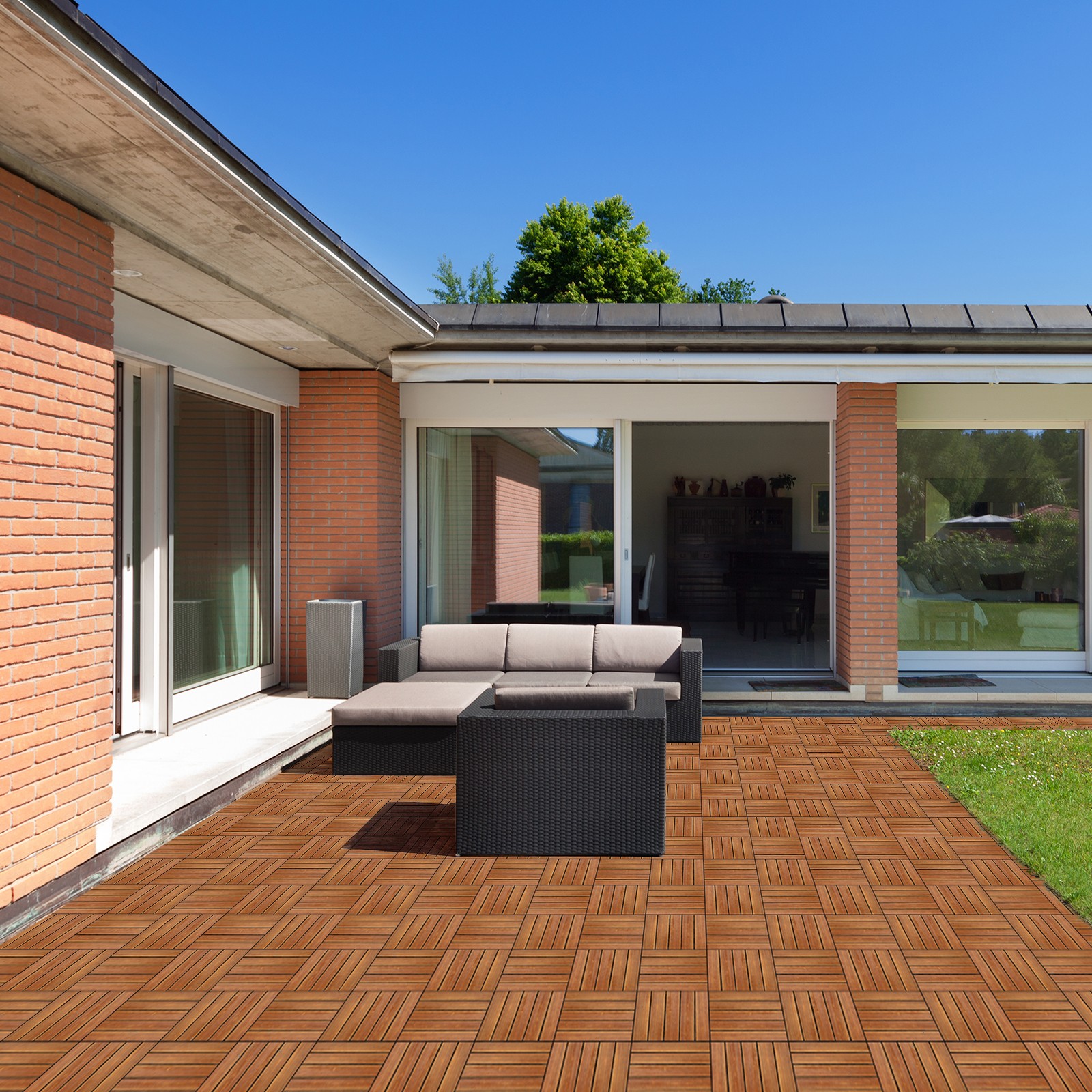27pcs Wood Interlocking Deck Tiles 11.8″x11.8″, Waterproof Flooring